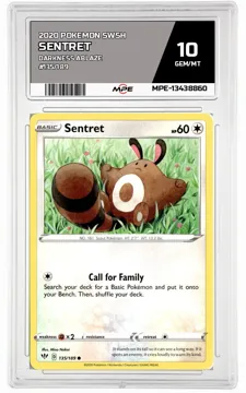 2020 POKEMON SWSH DARKNESS ABLAZE #135/189 SENTRET MPE 10 GEM/MT — graded card up for auction