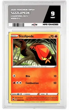 2020 POKEMON SWSH CHAMPIONS PATH #009/073 Sizzlipede MPE 9 MINT — graded card up for auction