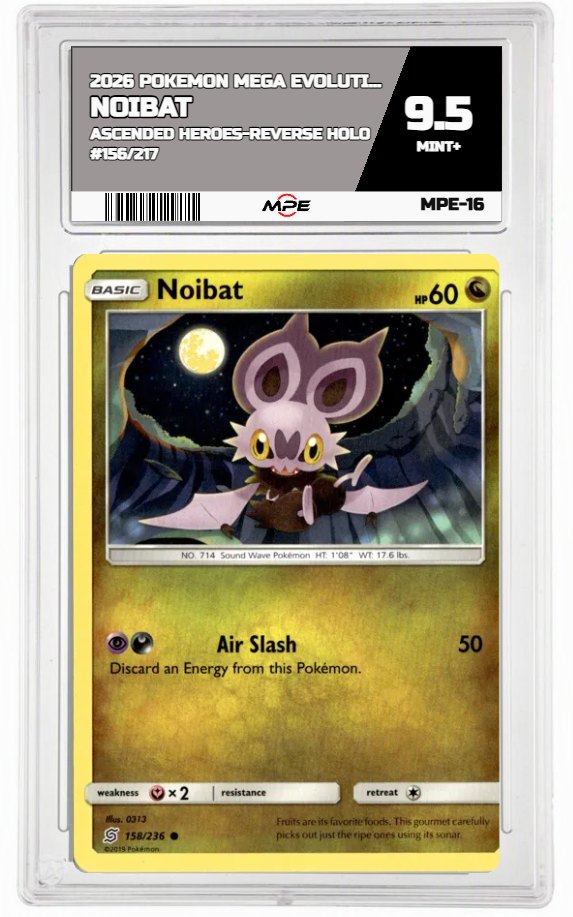 2026 POKEMON MEGA EVOLUTION ASCENDED HEROES-REVERSE HOLO #156/217 Noibat MPE 9.5 MINT+ — graded card auctioned from the MPE vault