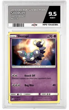 2019 POKEMON SUN AND MOON UNIFIED MINDS #82/236 Skorupi MPE 9.5 MINT+ — graded card up for auction