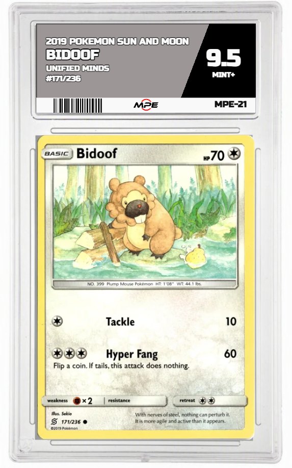 2019 POKEMON SUN AND MOON UNIFIED MINDS #171/236 BIDOOF MPE 9.5 MINT+ — graded card auctioned from the MPE vault