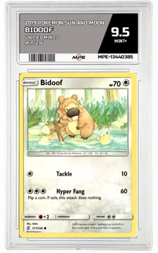 2019 POKEMON SUN AND MOON UNIFIED MINDS #171/236 BIDOOF MPE 9.5 MINT+ — graded card up for auction