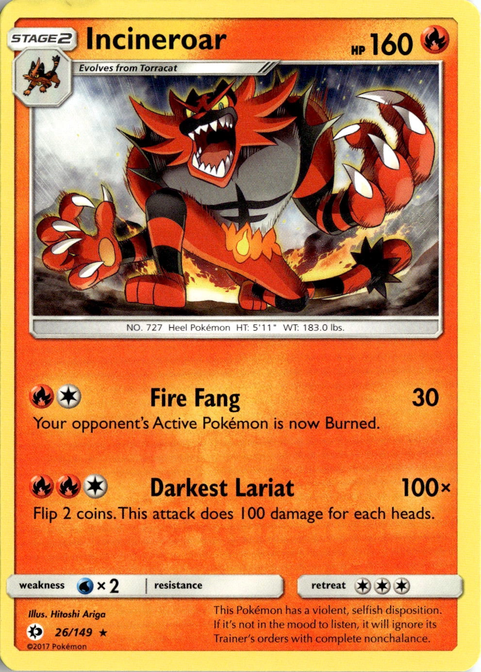 2017 Pokemon Sun And Moon Incineroar graded slab