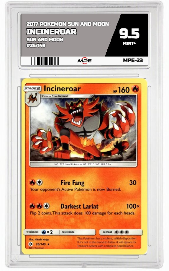 2017 POKEMON SUN AND MOON SUN AND MOON #26/149 Incineroar MPE 9.5 MINT+ — graded card auctioned from the MPE vault