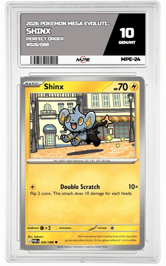 2026 POKEMON MEGA EVOLUTION PERFECT ORDER #026/088 SHINX MPE 10 GEM/MT — graded card auctioned from the MPE vault