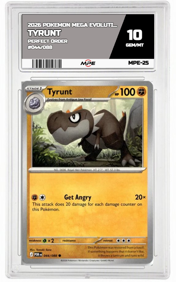 2026 POKEMON MEGA EVOLUTION PERFECT ORDER #044/088 Tyrunt MPE 10 GEM/MT — graded card auctioned from the MPE vault