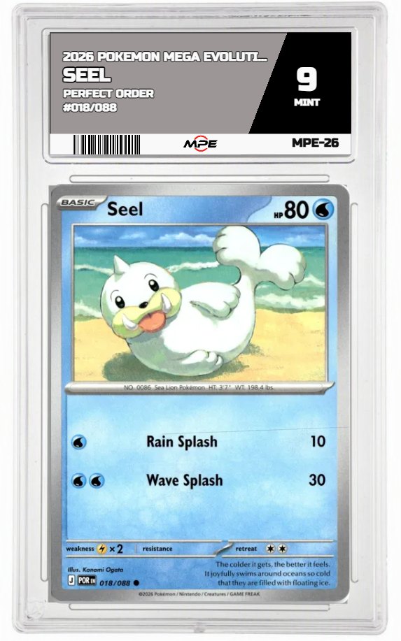 2026 POKEMON MEGA EVOLUTION PERFECT ORDER #018/088 Seel MPE 9 MINT — graded card auctioned from the MPE vault