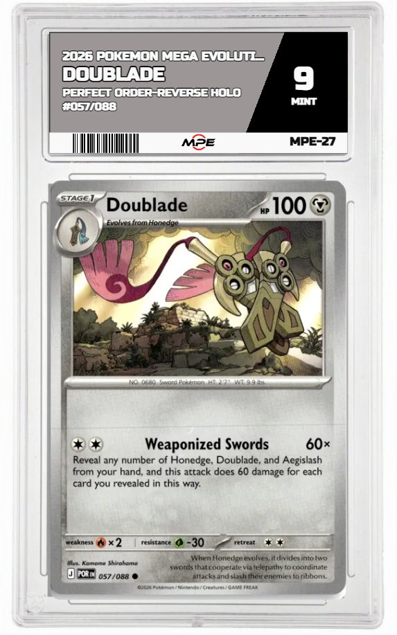 2026 POKEMON MEGA EVOLUTION PERFECT ORDER-REVERSE HOLO #057/088 Doublade MPE 9 MINT — graded card auctioned from the MPE vault
