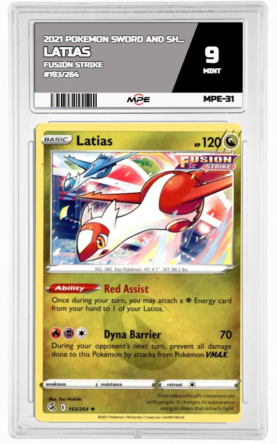 2021 POKEMON SWSH FUSION STRIKE #193/264 Latias MPE 9 MINT — graded card auctioned from the MPE vault