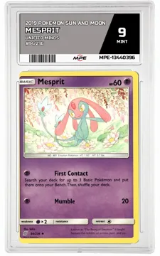 2019 POKEMON SUN AND MOON UNIFIED MINDS #84/236 MESPRIT MPE 9 MINT — graded card up for auction