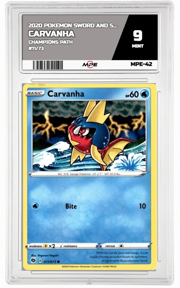 2020 POKEMON SWSH CHAMPIONS PATH #11/73 CARVANHA MPE 9 MINT — graded card auctioned from the MPE vault