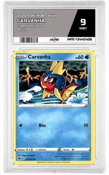 2020 POKEMON SWSH CHAMPIONS PATH #11/73 CARVANHA MPE 9 MINT — graded card up for auction