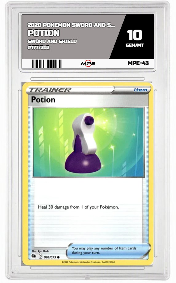 2020 POKEMON SWSH #177/202 POTION MPE 10 GEM/MT — graded card auctioned from the MPE vault