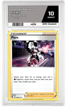 2020 POKEMON SWSH CHAMPIONS PATH #058/073 PIERS MPE 10 GEM/MT — graded card up for auction