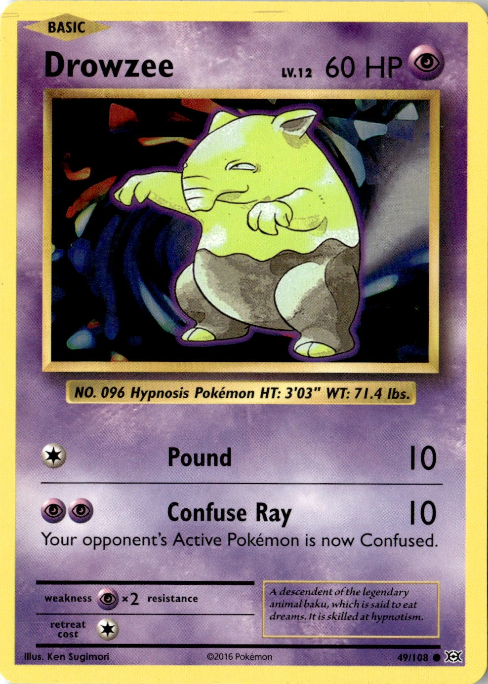 2016 Pokemon Xy Drowzee graded slab