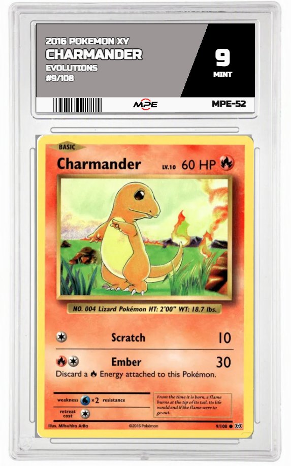 2016 POKEMON XY EVOLUTIONS #9/108 Charmander MPE 9 MINT — graded card auctioned from the MPE vault