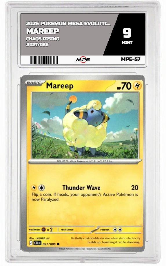 2026 POKEMON MEGA EVOLUTION CHAOS RISING #027/086 Mareep MPE 9 MINT — graded card auctioned from the MPE vault