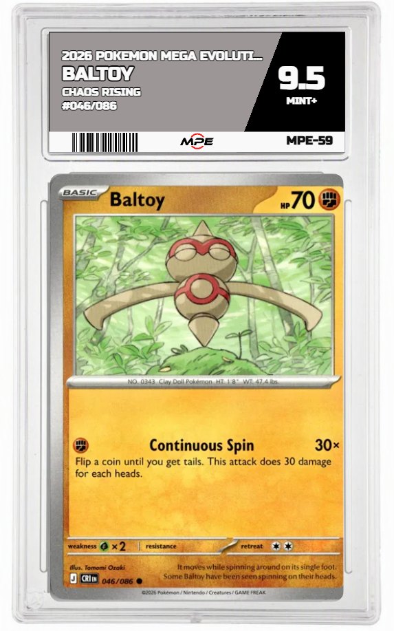 2026 POKEMON MEGA EVOLUTION CHAOS RISING #046/086 Baltoy MPE 9.5 MINT+ — graded card auctioned from the MPE vault