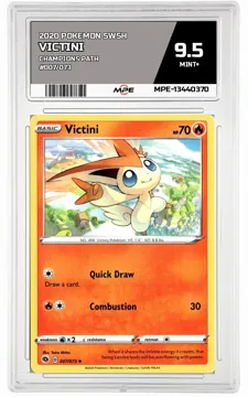 2020 POKEMON SWSH CHAMPIONS PATH #007/073 VICTINI MPE 9.5 MINT+ — graded card up for auction