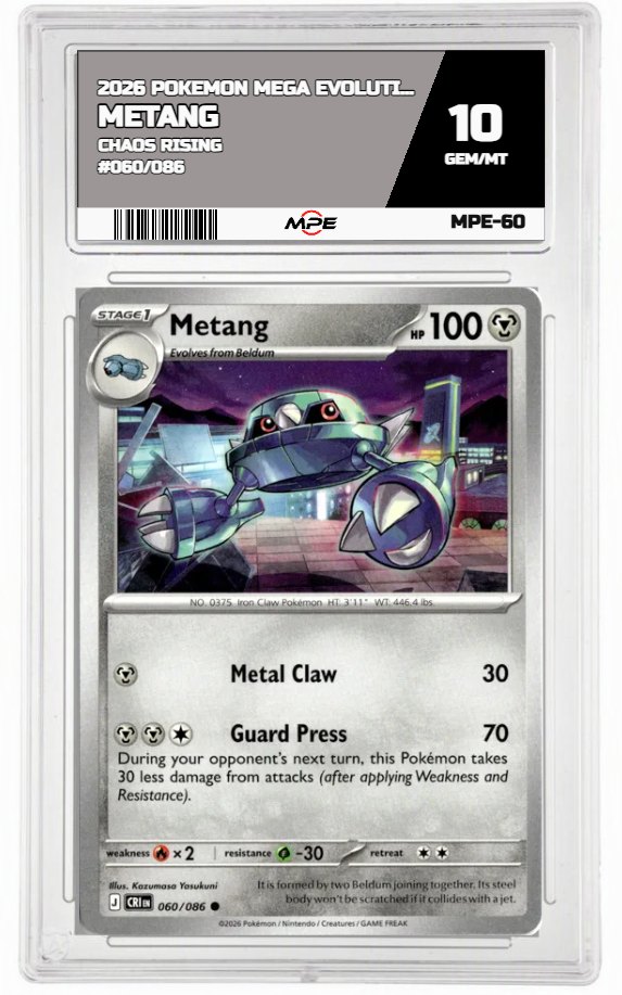 2026 POKEMON MEGA EVOLUTION CHAOS RISING #060/086 Metang MPE 10 GEM/MT — graded card auctioned from the MPE vault