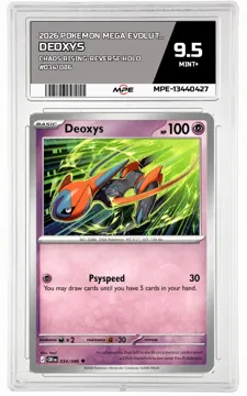 2026 POKEMON MEGA EVOLUTION CHAOS RISING-REV HOLO #034/086 Deoxys MPE 9.5 MINT+ — graded card up for auction