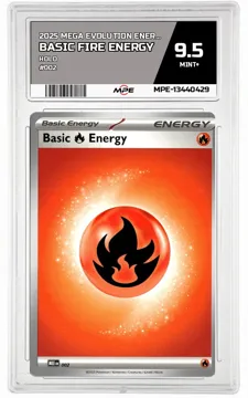 2025 MEGA EVOLUTION ENERGIES HOLO #002 BASIC FIRE ENERGY MPE 9.5 MINT+ — graded card up for auction