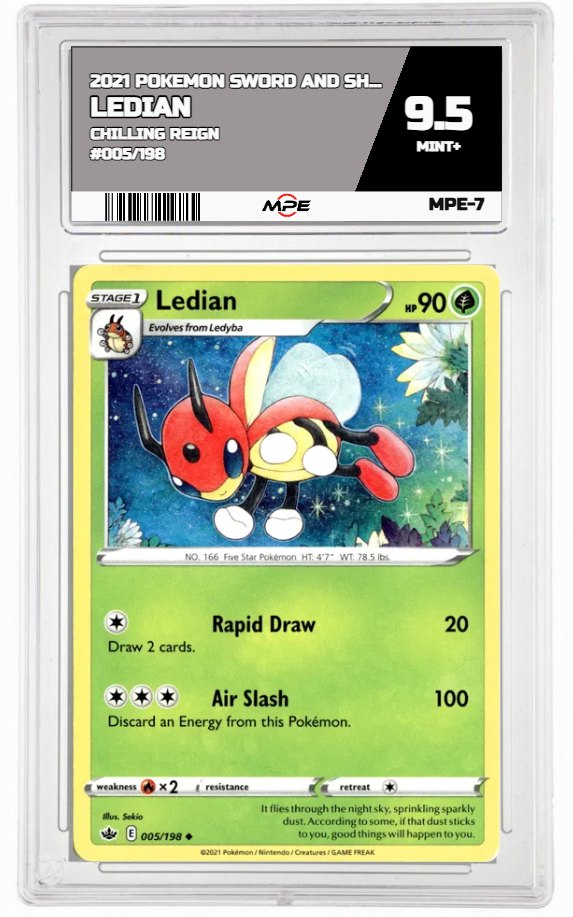 2021 POKEMON SWSH CHILLING REIGN #005/198 Ledian MPE 9.5 MINT+ — graded card auctioned from the MPE vault