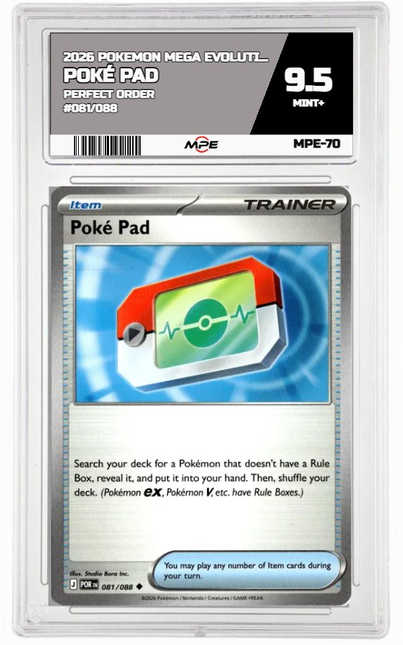 2026 POKEMON MEGA EVOLUTION PERFECT ORDER #081/088 Poké Pad MPE 9.5 MINT+ — graded card auctioned from the MPE vault