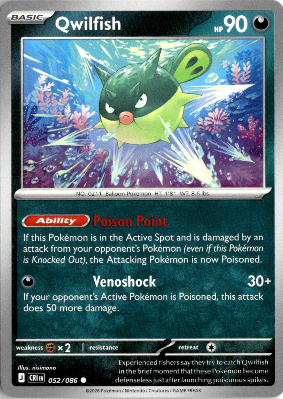 2026 Pokemon Mega Evolution Qwilfish graded slab