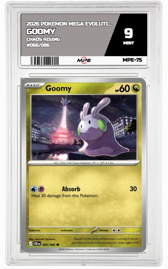 2026 POKEMON MEGA EVOLUTION CHAOS RISING #066/086 Goomy MPE 9 MINT — graded card auctioned from the MPE vault