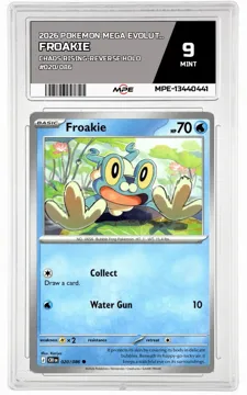 2026 POKEMON MEGA EVOLUTION CHAOS RISING-REV HOLO #020/086 Froakie MPE 9 MINT — graded card up for auction