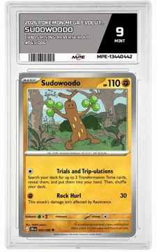 2026 POKEMON MEGA EVOLUTION CHAOS RISING-REV HOLO #043/086 Sudowoodo MPE 9 MINT — graded card up for auction