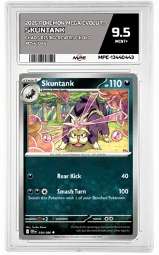 2026 POKEMON MEGA EVOLUTION CHAOS RISING-REV HOLO #054/086 Skuntank MPE 9.5 MINT+ — graded card up for auction