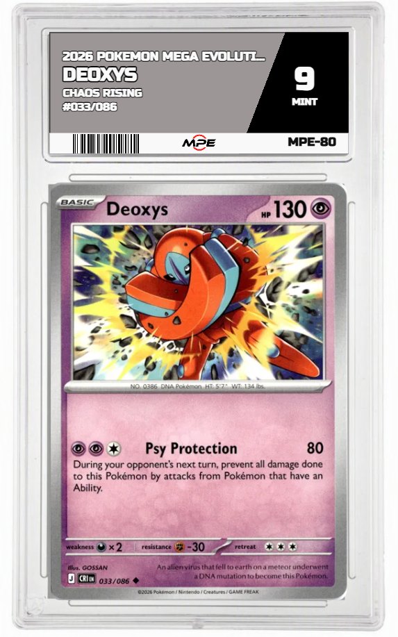 2026 POKEMON MEGA EVOLUTION CHAOS RISING #033/086 DEOXYS MPE 9 MINT — graded card auctioned from the MPE vault