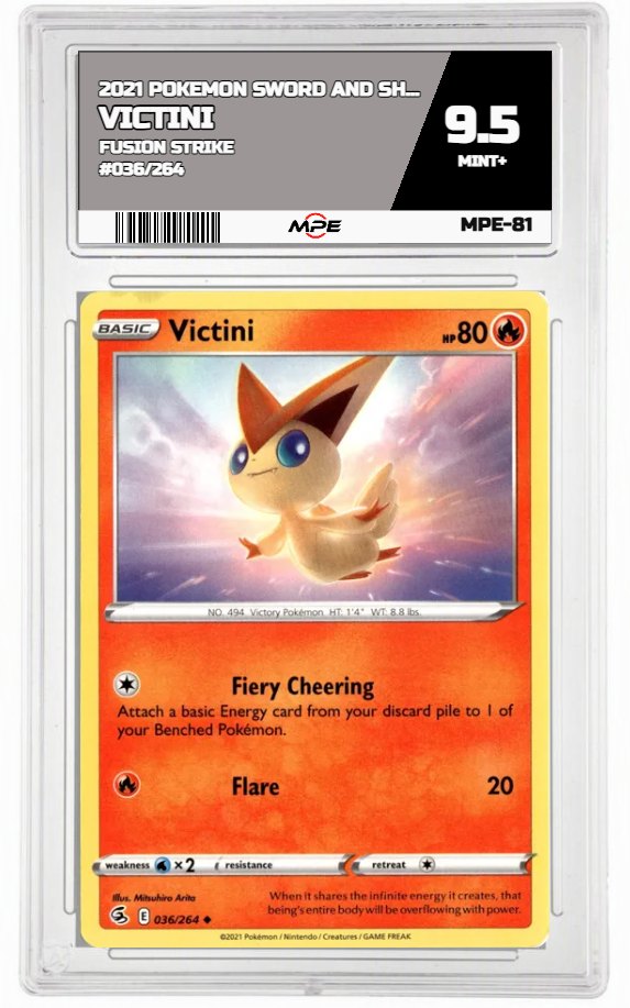 2021 POKEMON SWSH FUSION STRIKE #036/264 VICTINI MPE 9.5 MINT+ — graded card auctioned from the MPE vault