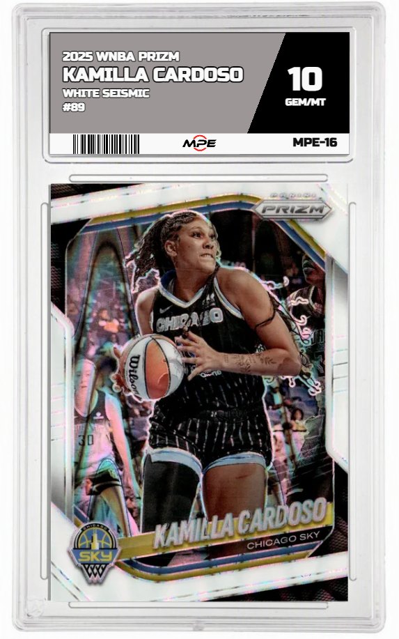 2025 PRIZM WNBA White Seismic #89 KAMILLA CARDOSO MPE 10 GEM/MT — graded card up for auction