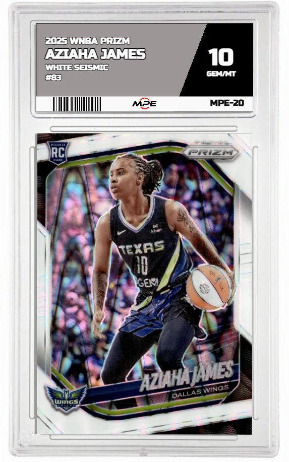 2025 PRIZM WNBA White Seismic #83 AZIAHA JAMES MPE 10 GEM/MT — graded card auctioned from the MPE vault