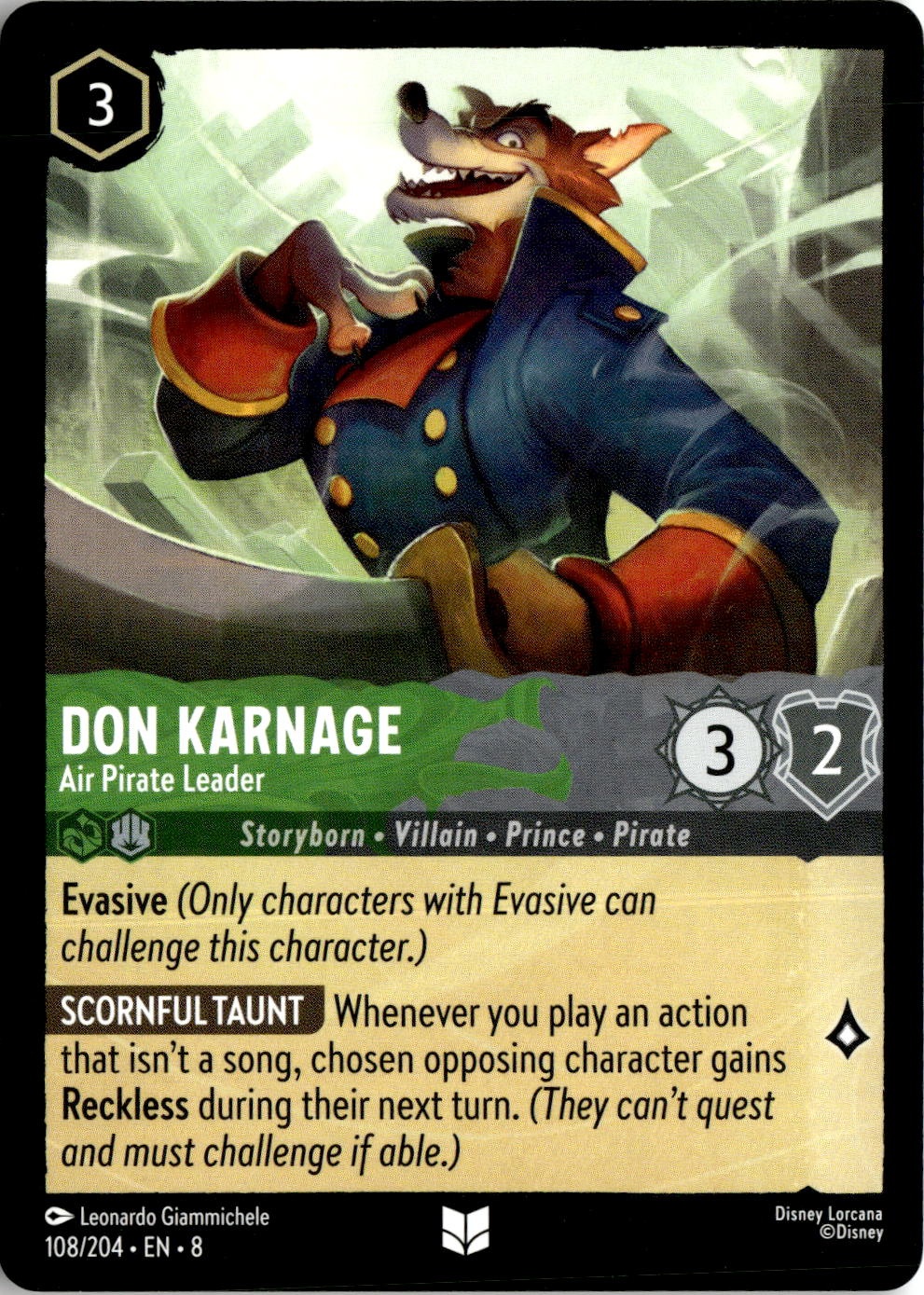 2025 Disney Lorcana En 8 Don Karnage graded slab