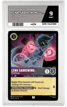 2025 DISNEY LORCANA EN 8 REIGN OF JAFAR #49/204 LENA SABREWING - PURE ENERGY MPE 9 MINT — graded card up for auction
