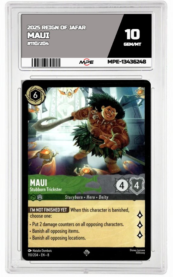 2025 DISNEY LORCANA EN 8 REIGN OF JAFAR #110/204 MAUI MPE 10 GEM/MT — graded card auctioned from the MPE vault