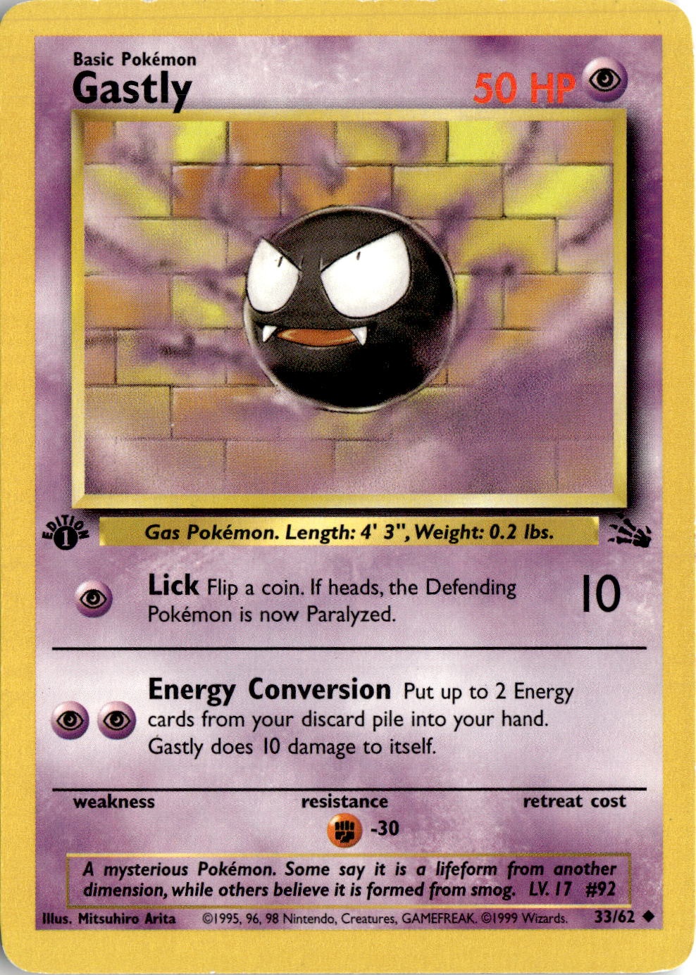 1999 Pokemon Original Gastly graded slab