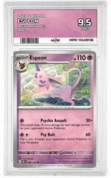 2023 POKEMON OBSIDIAN FLAMES #086 Espeon MPE 9.5 MINT+ — graded card up for auction