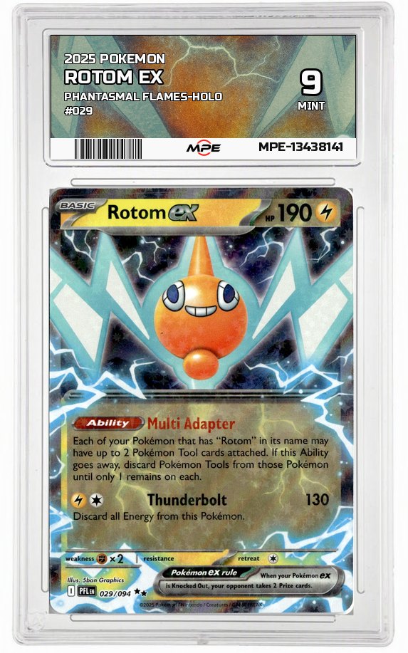 2025 POKEMON PHANTASMAL FLAMES-HOLO #029 Rotom EX MPE 9 MINT — graded card auctioned from the MPE vault
