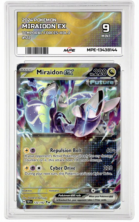 2024 POKEMON TEMPORAL FORCES-HOLO #122 Miraidon EX MPE 9 MINT — graded card auctioned from the MPE vault