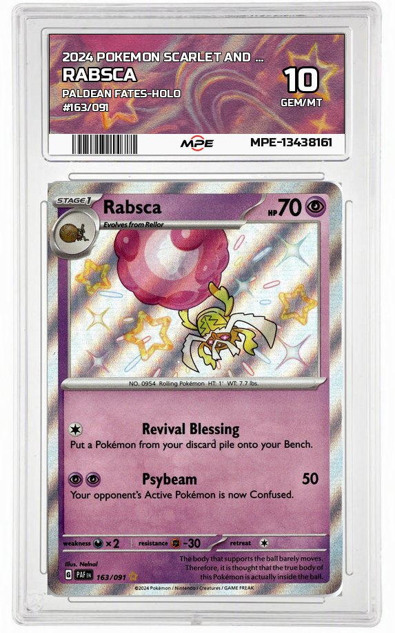 2024 POKEMON SCARLET AND VIOLET PALDEAN FATES-HOLO #163/091 RABSCA MPE 10 GEM/MT — graded card up for auction