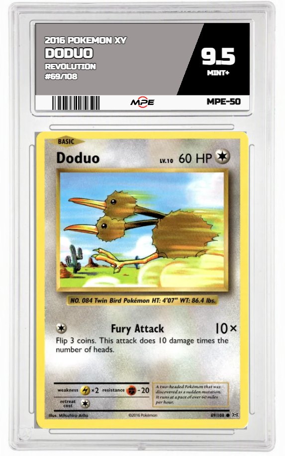 2016 POKEMON XY REVOLUTION #69/108 DODUO MPE 9.5 MINT+ — graded card auctioned from the MPE vault