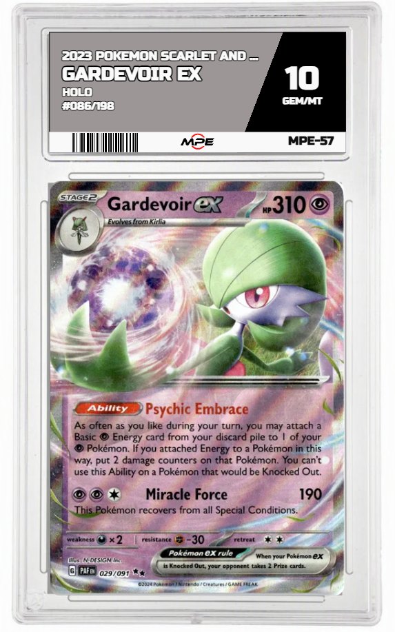 2023 POKEMON HOLO #086/198 GARDEVOIR EX MPE 10 GEM/MT — graded card auctioned from the MPE vault