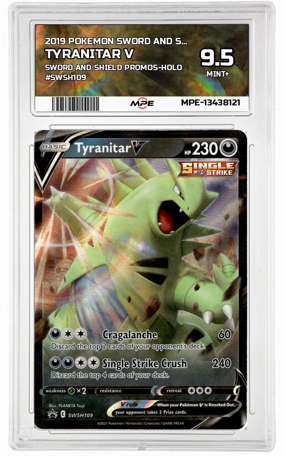2019 POKEMON SWORD AND SHIELD SWORD AND SHIELD PROMOS-HOLO #SWSH109 Tyranitar V MPE 9.5 MINT+ — graded card up for auction
