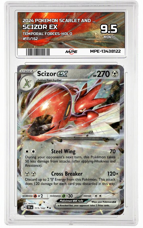 2024 POKEMON SCARLET AND VIOLET TEMPORAL FORCES-HOLO #111/162 Scizor EX MPE 9.5 MINT+ — graded card up for auction