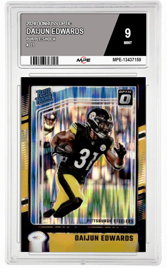 2024 DONRUSS OPTIC PURPLE SHOCK #223 DAIJUN EDWARDS MPE 9 MINT — graded card auctioned from the MPE vault